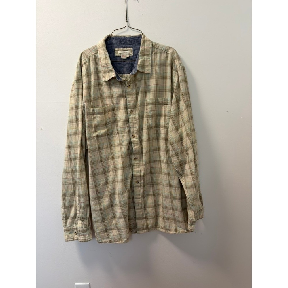 Outdoor Gear Mens Plaid Button Down Shirt Long Sleeve Tan Green XL 0295